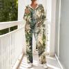 Women's Casual Hooded Pajama Set with V-Neck, Long Sleeves, Loose Fit, Print and Pockets for and Sleep