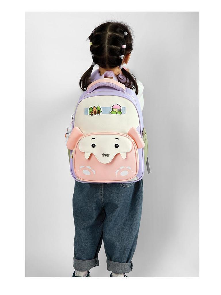 Mochila Escolar Infantil Estilo Japonês com Blocos de Cor para Crianças, 1º ao 3º Ano