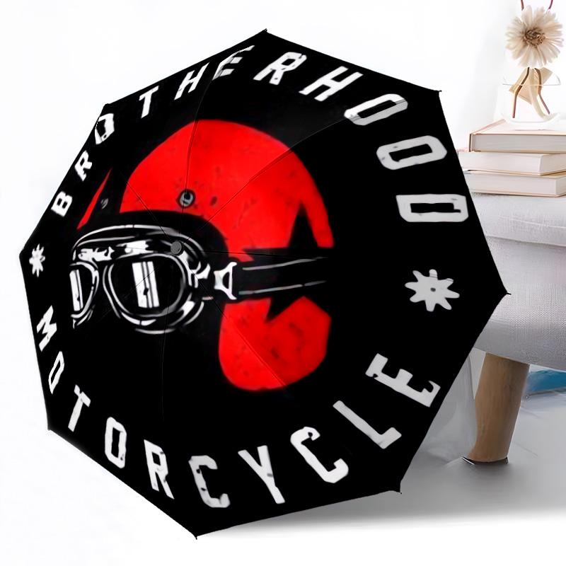 Motorcycle Brotherhood Emblem Outdoor Automatic Umbrella Compact 8-Rib Lightweight Durable Everyday Carry Umbrella Accessory Stylish Gift Women