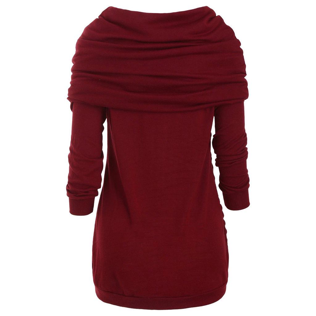 Women's Plus Size High Neck Hooded Knit Sweater with Button Detail