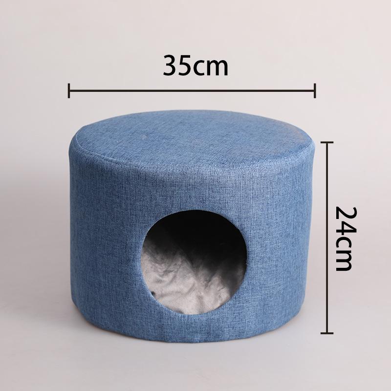 Solid Wood All-Season Cat Bed Stool: Warm Winter Semi-Enclosed Pet Bed for Kittens and Puppies