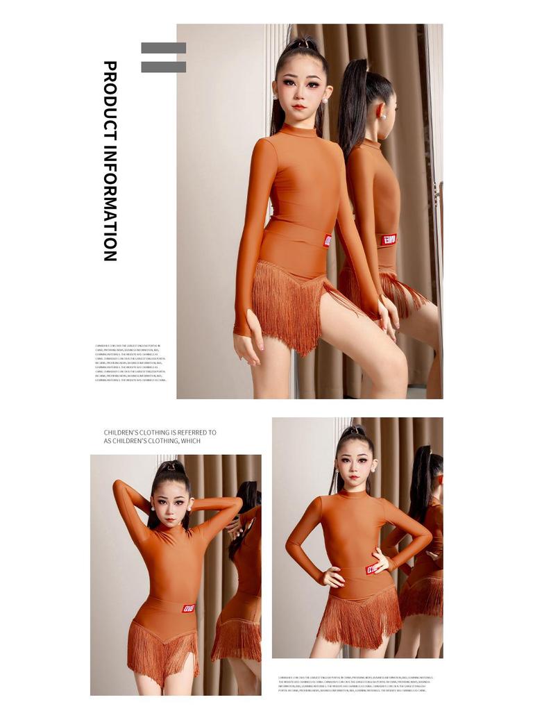 Qi Mei 2025 Kostým pro dívky na latinskoamerické tance – Set s třásňovou sukní pro soutěž & trénink