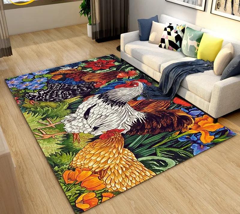 3D Rooster and Hen Chicken Carpet Bedroom Full Cover Living Room Rug Resistant To Dirt Easy To Maintain Soft Kitchen Decor Mat