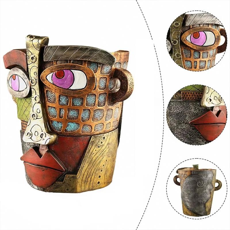 12.5x12x9cm Flower Arrangement Picasso Style Resin Flower Pot Home Decor Abstract Human Face Design Artistic Home Decor Luxury 1PC