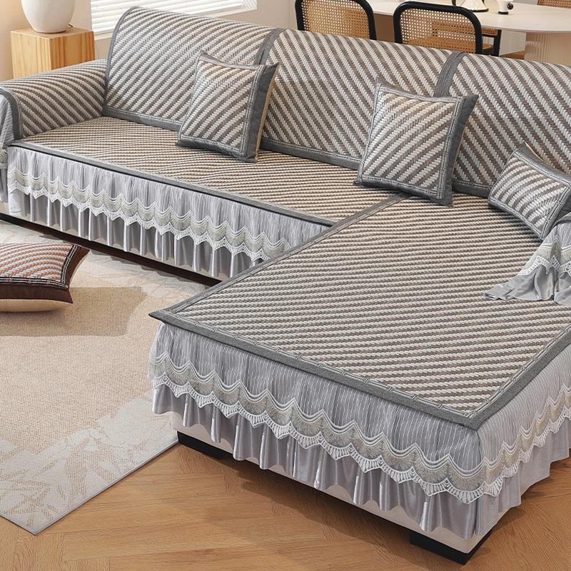 

Подушка для дивана из ротанга, летняя охлаждающая подушка для сиденья из ледяного шелка, нескользящая подушка для шезлонга из твердой древесины, идеальный защитник для домашней мебели Pillowcase светло-серый