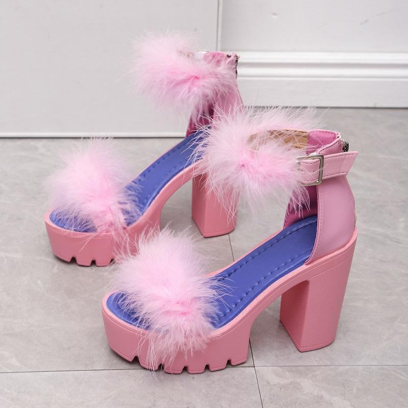 Fashion Women's Sandals Very High Heels Platform Roman Shoes Elegant Woman Heeled Fluffy Sexy Comfortable Pole Dance New