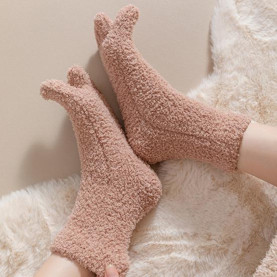 Yousheng 1 Pair Women Coral Fleece Toe Socks Autumn Winter Fuzzy Thick Warm Thermal Mid-calf Socks Soft Fluffy Home Sleeping Slipper Floor Socks