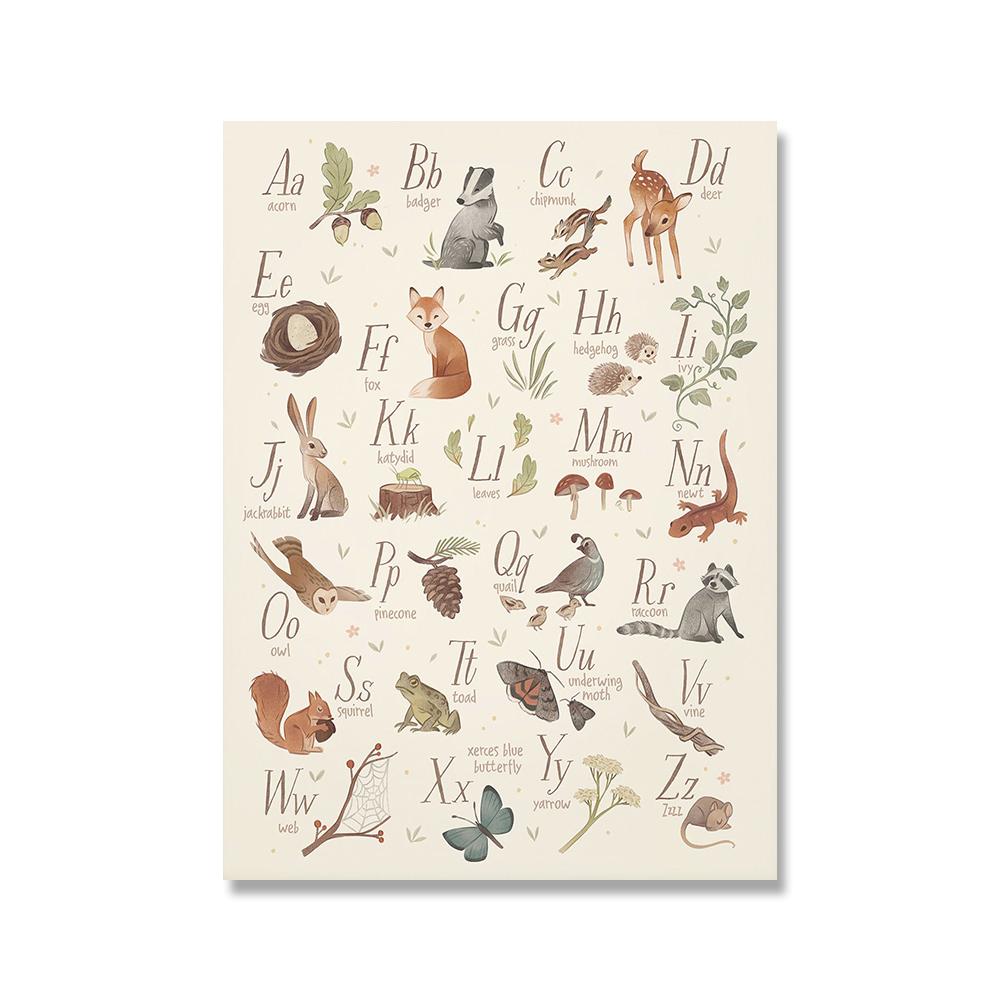 Alphabet Zahlen Kindergarten Poster Tier Kind Erziehen Druck Leinwandmalerei Waldland Wandkunst Bilder Kinderzimmer Heimdekor
