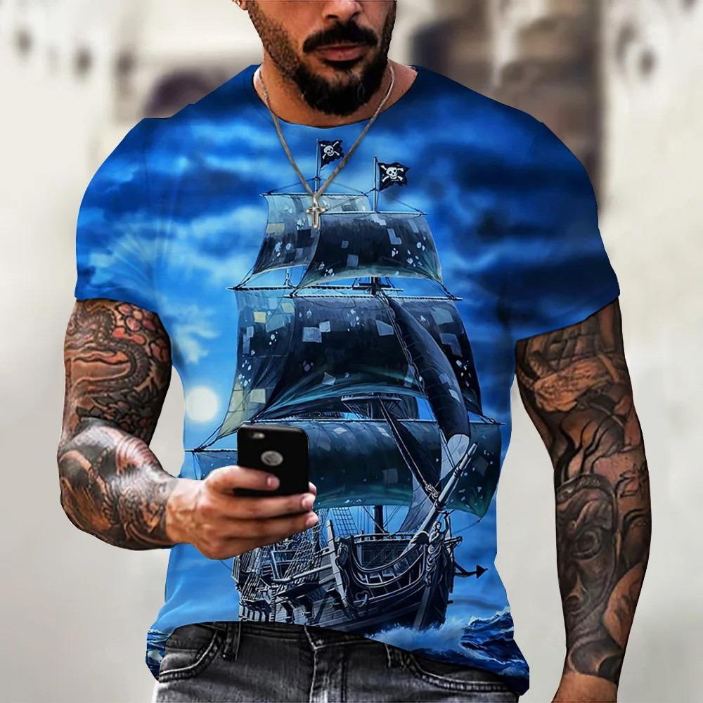 Sailing Style, Men's T-shirt, Short Sleeved Shirt, Men's Clothing, T-shirt, Pattern, Shirt