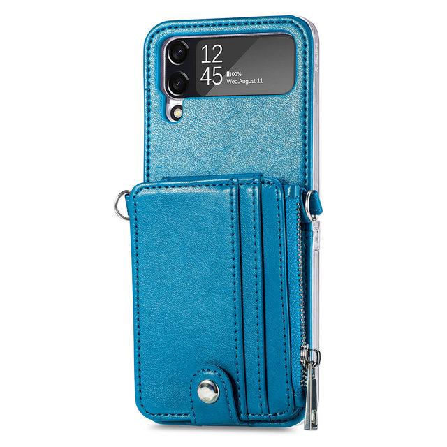 Full Coverage Leather Protective Case For Samsung Galaxy Z Flip 4 5g Flip4 Flip3 Flip 3 Zflip4 Card Slot Phone Strap Stand Cover