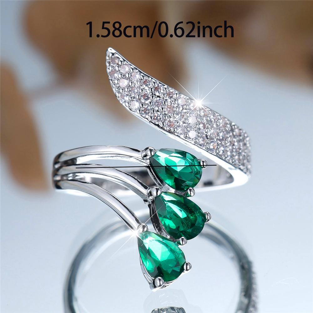 Charm Female White Green Crytal Adjustable Open Ring Gold Silver Color Cute Gift Wedding Jewelry For Women