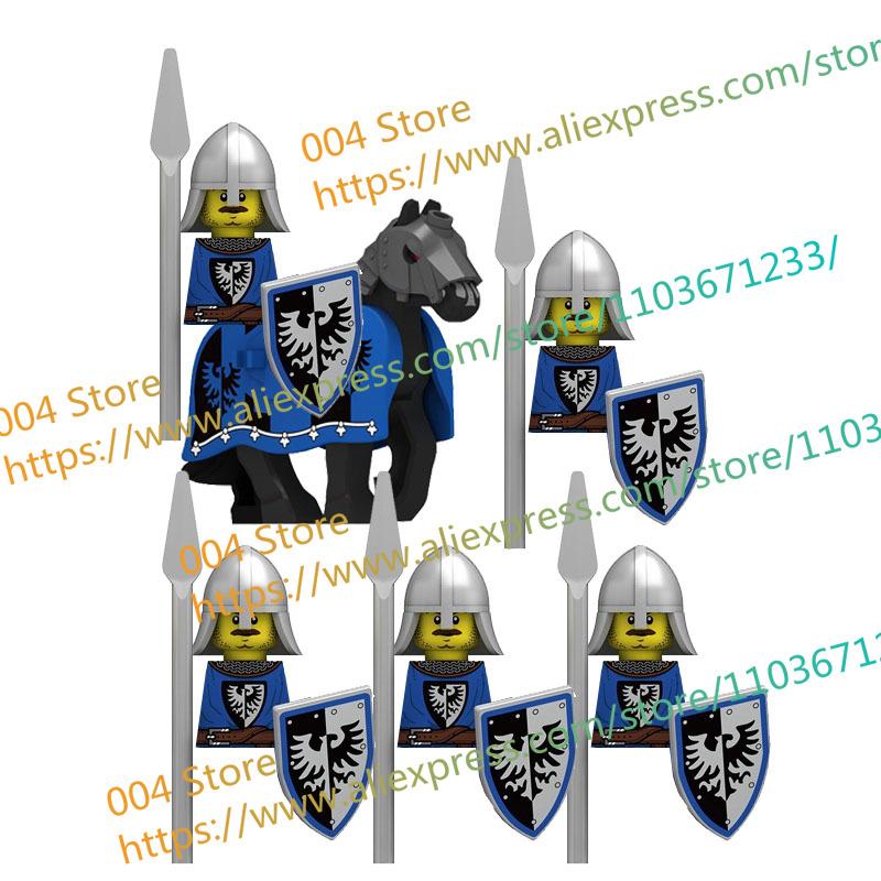 N501U-504U Medieval Castle Knight Building Blocks Figures Four Side UV Printing King Warhorse Weapons Accessories Toys Kid Gifts