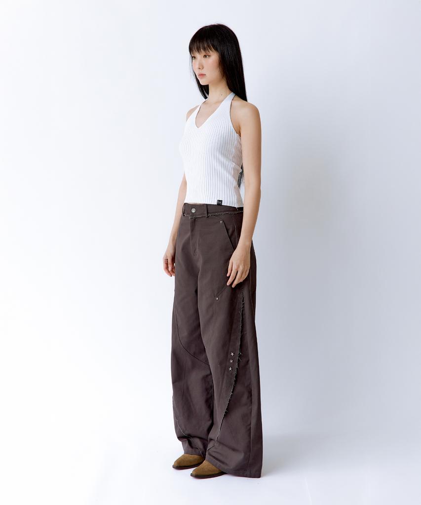 ROUGHNECK Distressed Wide Pants Brown
