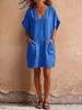 European and American new V-neck loose pocket dress women's clothing