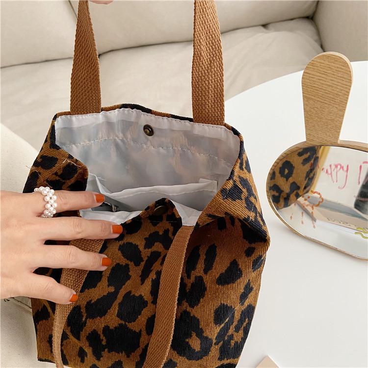Casual Women Portable Lunch Bento Bag Retro Flower Ladies Small Handbags Thin Corduroy Female Shopper Clutch Purse Shoulder Bags