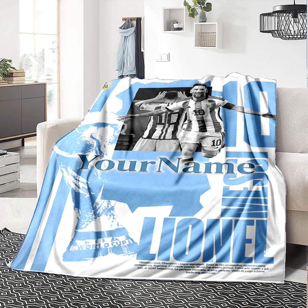 Messi Personalized Name Blanket Throw Customizable Blanket Ultra-Soft Great for Sofa Bed Office Chair Nap Four Seasons Multipurpose