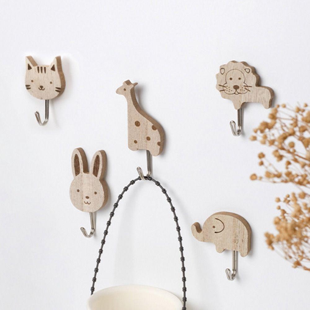 Hickory Wood Animal Hook Cute Design Wall-Mounted Hook Decoration Key Hanging Hook  Wardrobe