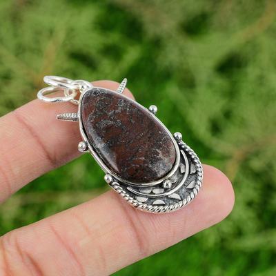Daughters Day Deal Sterling Silver Pear Dragon Bloodstone Gemstone Bezel Pendant