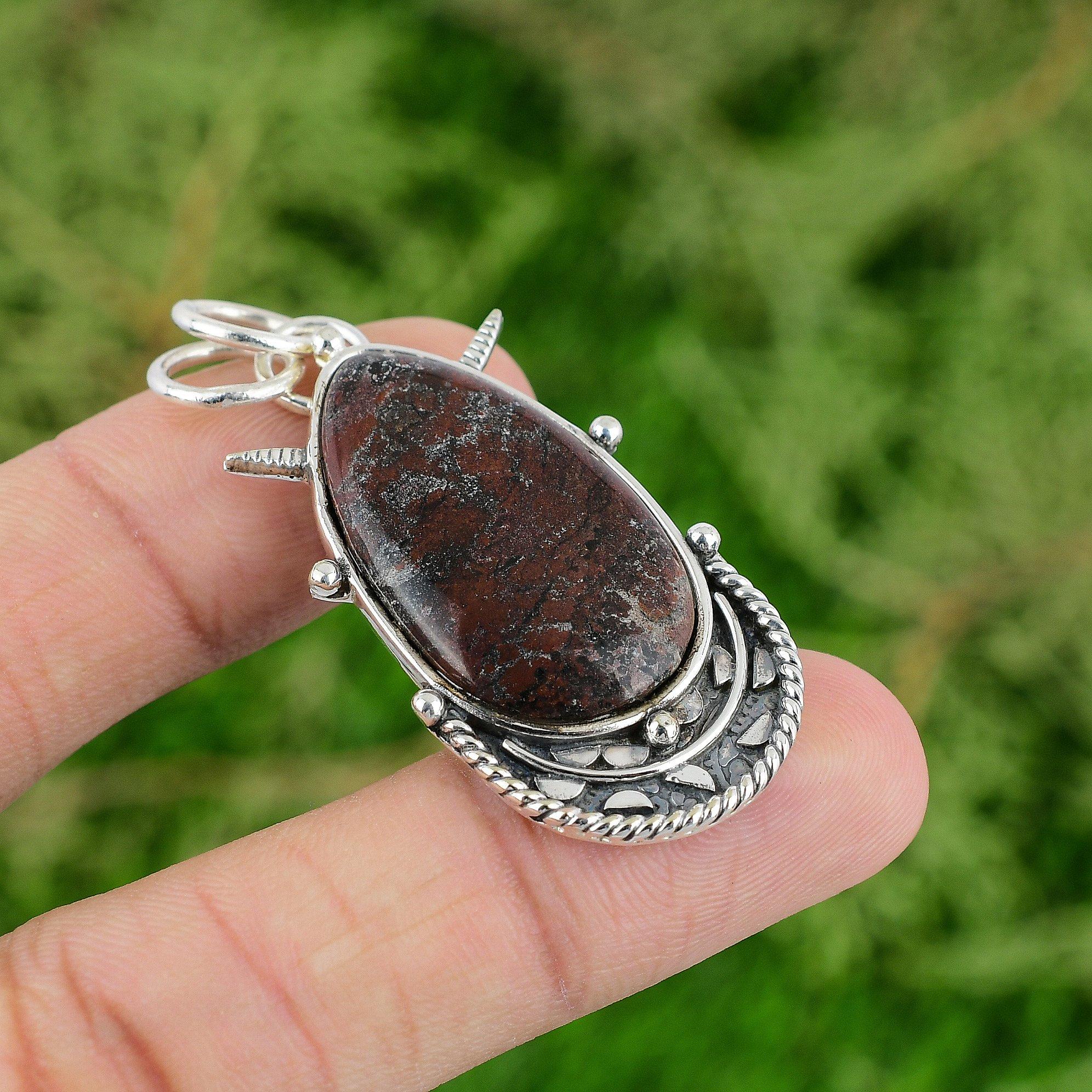 

Daughters Day Deal Sterling Silver Pear Dragon Bloodstone Gemstone Bezel Pendant