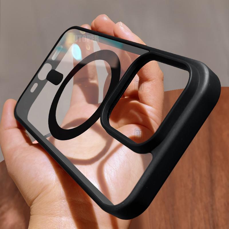 New Matte Border Transparent Antiskid Case for iPhone 16 15 14 13 12 11 Pro Max Plus Strong Magnetic Magsafe Hard Protect Cover