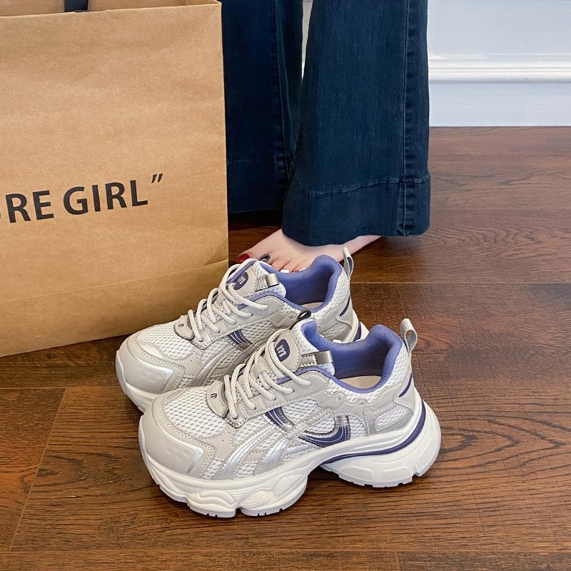 2025 Autumn and Summer New Shock-absorbing Platform Sports Shoes Versatile Dad Shoes Women's Mesh Lightweight Casual Sports Shoes