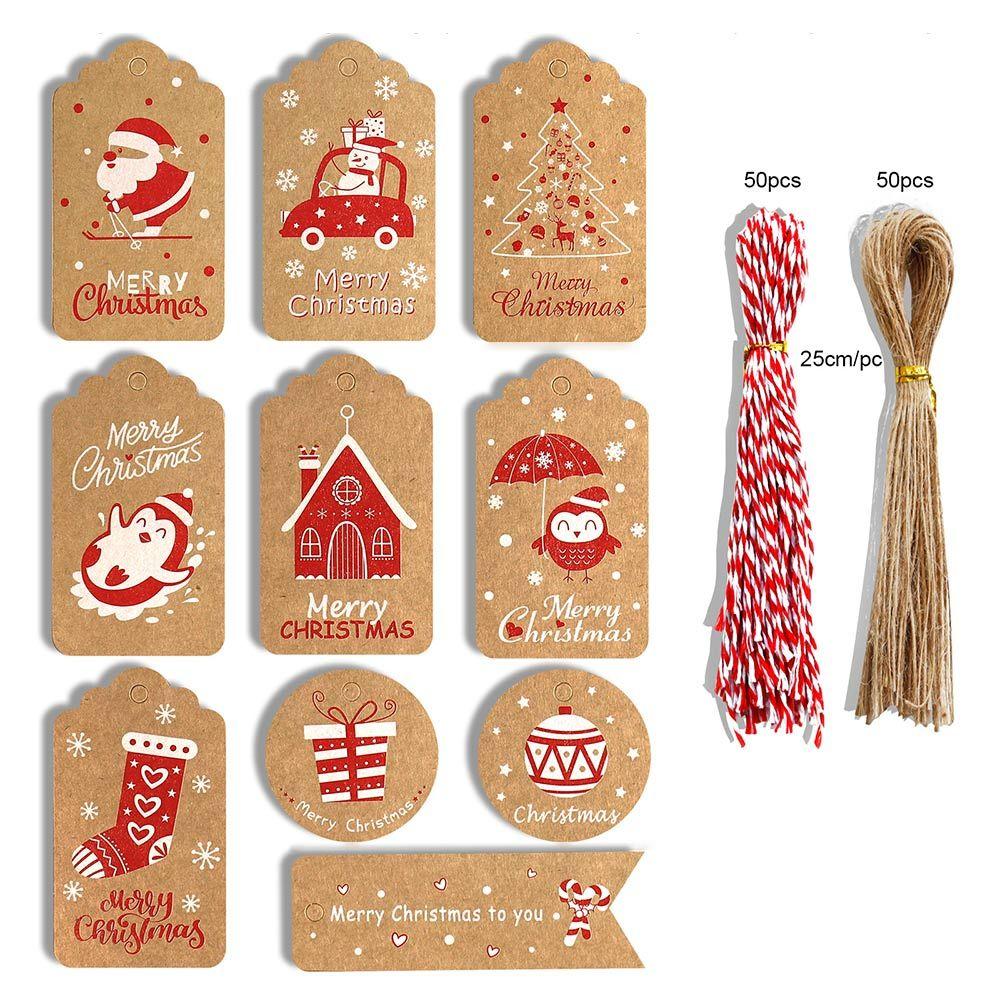 100pcs Party Cards Xmas Decoration Wrapping Supplies Hang Tags Gift Wrapping Christmas Labels Kraft Tag