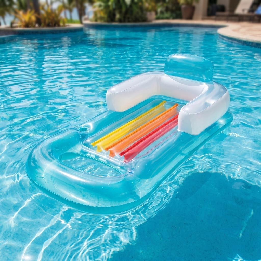 Aufblasbarer Poolschwimmer Floß mit integrierter Rückenlehne und Armlehnen für die Wassererholung im Freien am Pool, Strand und Sommeraktivitäten