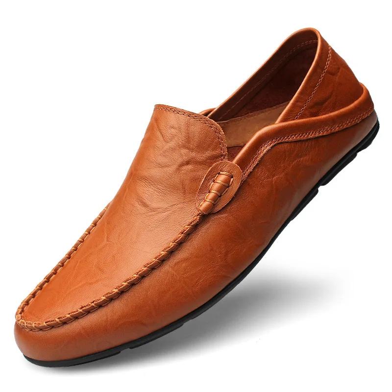 Italian Mens Shoes Casual  Brand Summer Men Loafers Genuine Leather Moccasins Light Breathable Slip on Boat Shoes