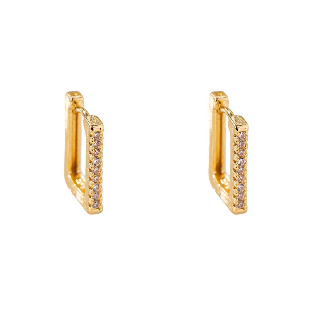 Hong Kong Style Rhinestone Square Geometric Earrings - Trendy and Chic Ear Studs