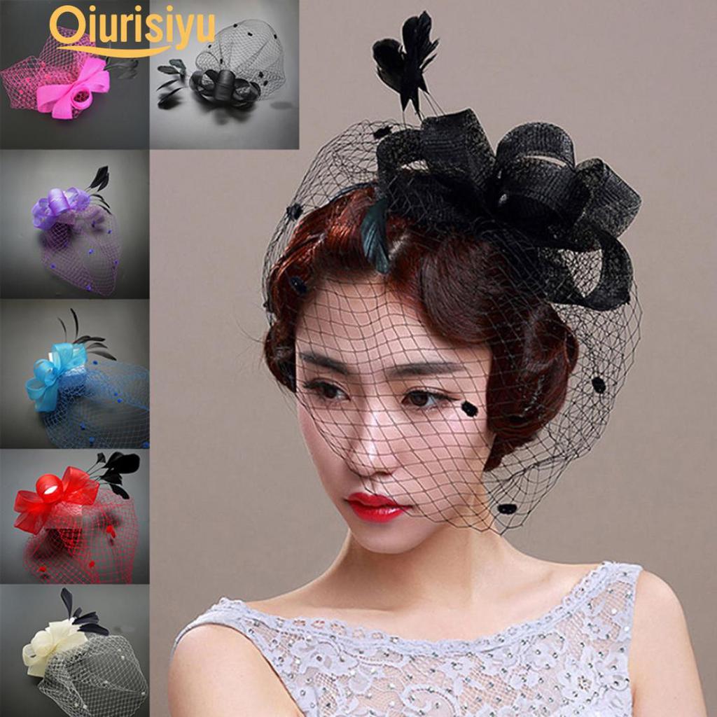 BAOBAO Women Girl Fascinator Feather Net Veils Bow Hair Clip Mini Top Hat Wedding Party BAOBAO Women Girl Fascinator Feather Net Veils Bow Hair Clip Mini Top Hat Wedding Party