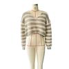 Women's Sweater Long-sleeved V-neck Loose Striped Knitted Sweater