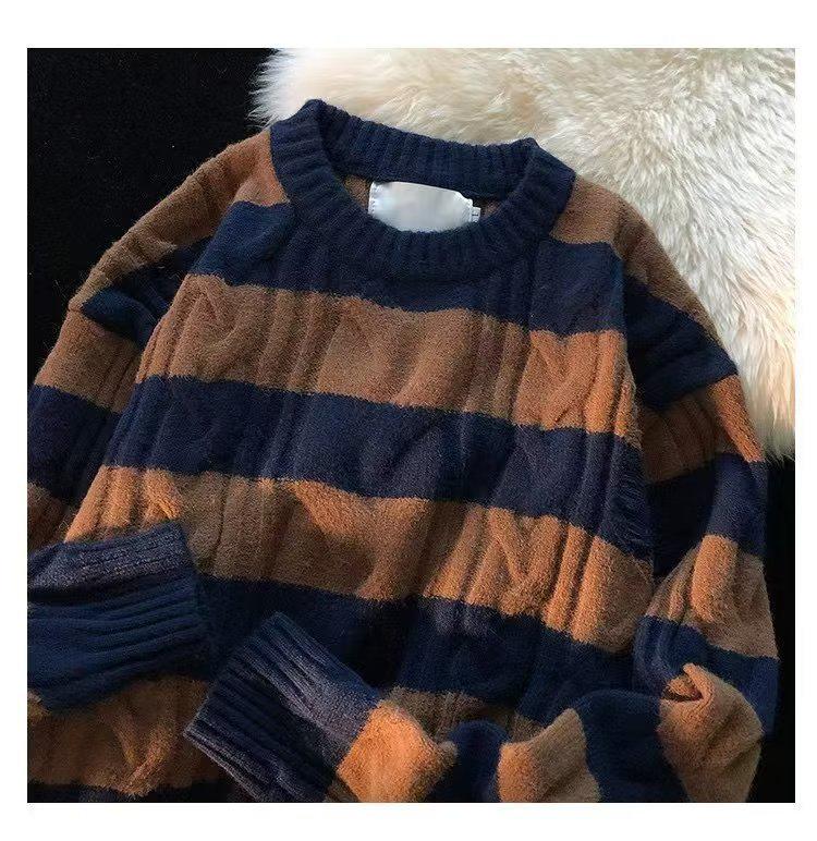 Retro Pruhovaný Unisex Svetr pro Muže a Ženy - Trendy Podzimní/Zimní Volný Pletený Design.