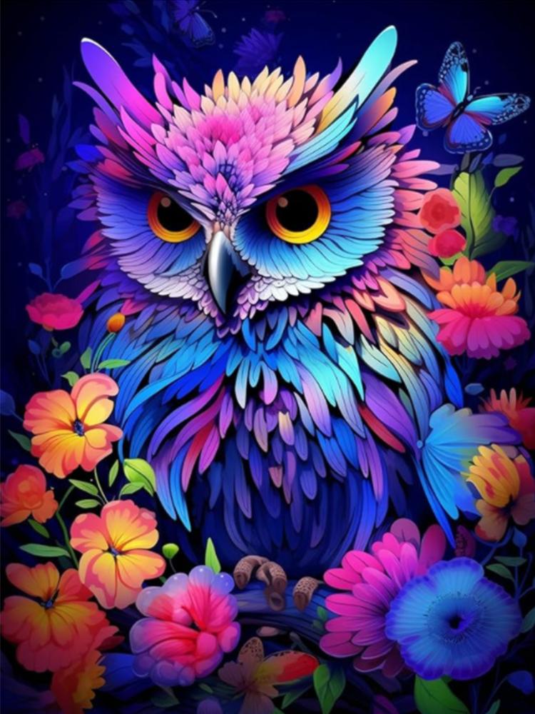 Diamantkreuz-Stickerei Buntes Gemälde Niedliche Farbige Eule Katze und Hund 5D DIY Diamant-Tierstickerei Heimdekoration