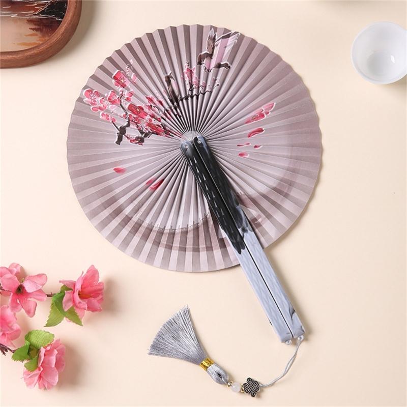Handheld Hand Fan With Pendant Magnetic Folding Fan For Women Vintaged Shape Paper Fan For Weddings And Decorations