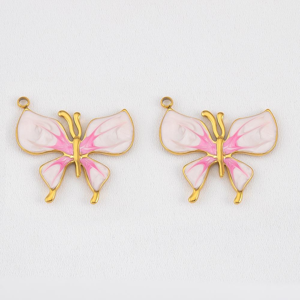 2pcs Stainless Steel Enamel Butterfly Pendants Crystal Bead Imitation Pearl Shell Heart Charm DIY Trendy Necklace Jewelry Making
