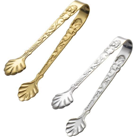 2Pack Rose Handle Sugar Tongs, Vintage Rose Relief Stainless Steel Ice Cube Clips Sugar Tongs Sliver and Gold Small Food Clips for Tea and Coffee