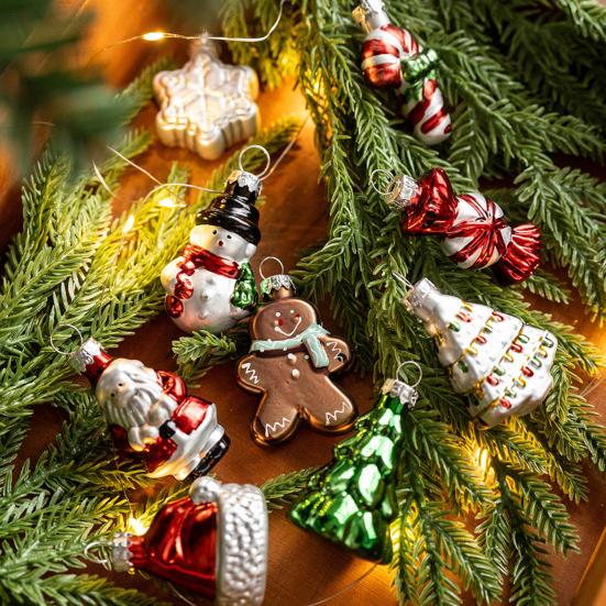 9 Pcs Christmas Ornaments Mini Resin Bear Tree Snowman Santa Xmas Tree Hanging Decoration for Winter Home Party Decor