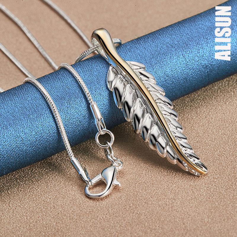 

Ожерелье с подвеской в виде пера из стерлингового серебра 925 пробы, модные свадебные украшения S-45CM