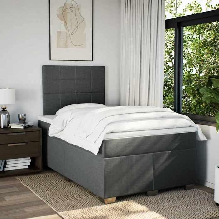Exclusive House - Bed Slat Base with Mattress Dark Grey 120x200cm Fabric