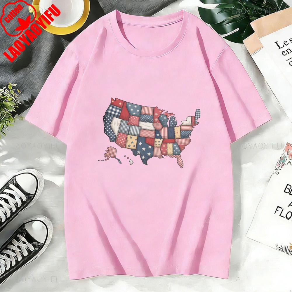 USA 250th Anniversary Shirt Semiquincentennial 2026 Patchwork Map Patriotic Tee High Quality Cotton Women Clothes