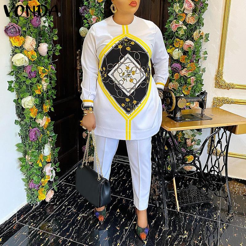 

VONDA весенние женские топы с принтом из 2 предметов, длинные брючные костюмы