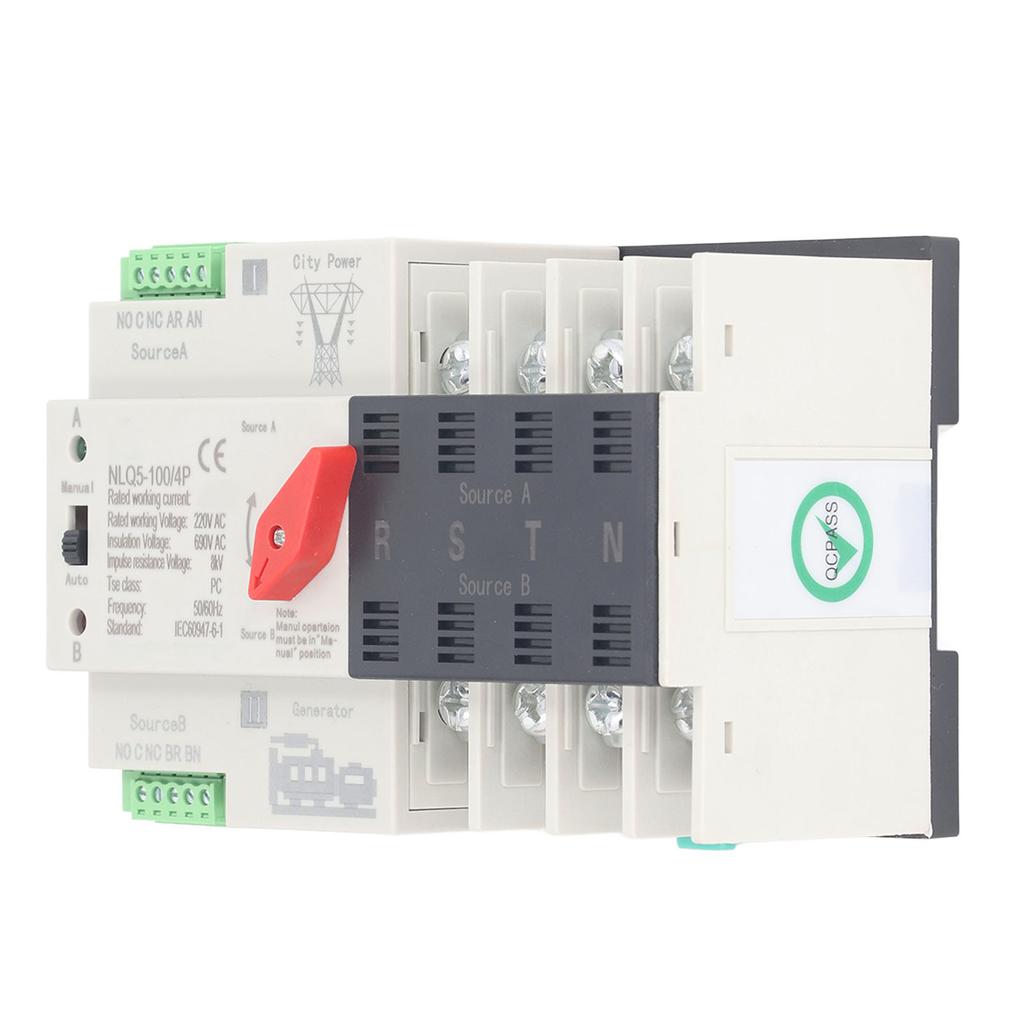 Comutator de transfer automat de putere AC220V, comutator de comutare a generatorului de milisecunde 4P, ATS
