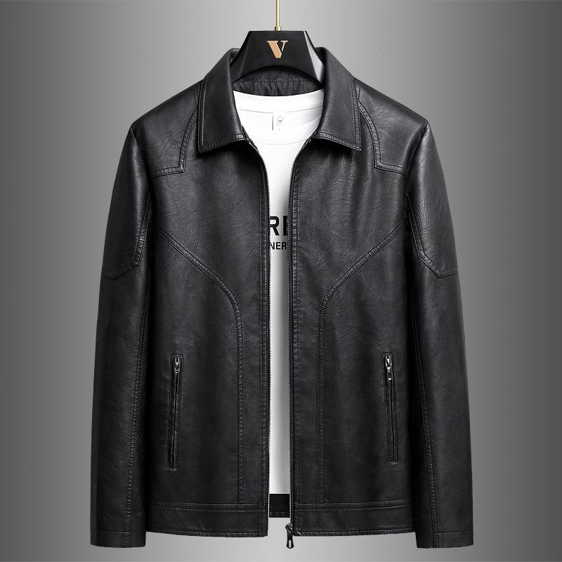 Trendy new men's leather jacket spring and autumn lapel pu leather top leather jacket fashion casual versatile leather jacket
