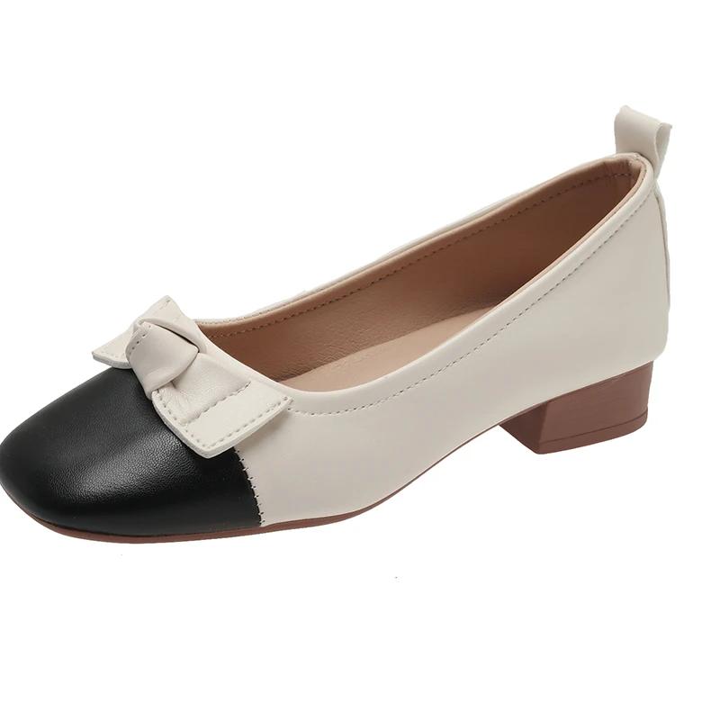 Women's Bow New Square Toe Shallow Ladies Flat Shoes woman Female Patchwork Bowknot Low Heels loafers footwear zapatos mujer