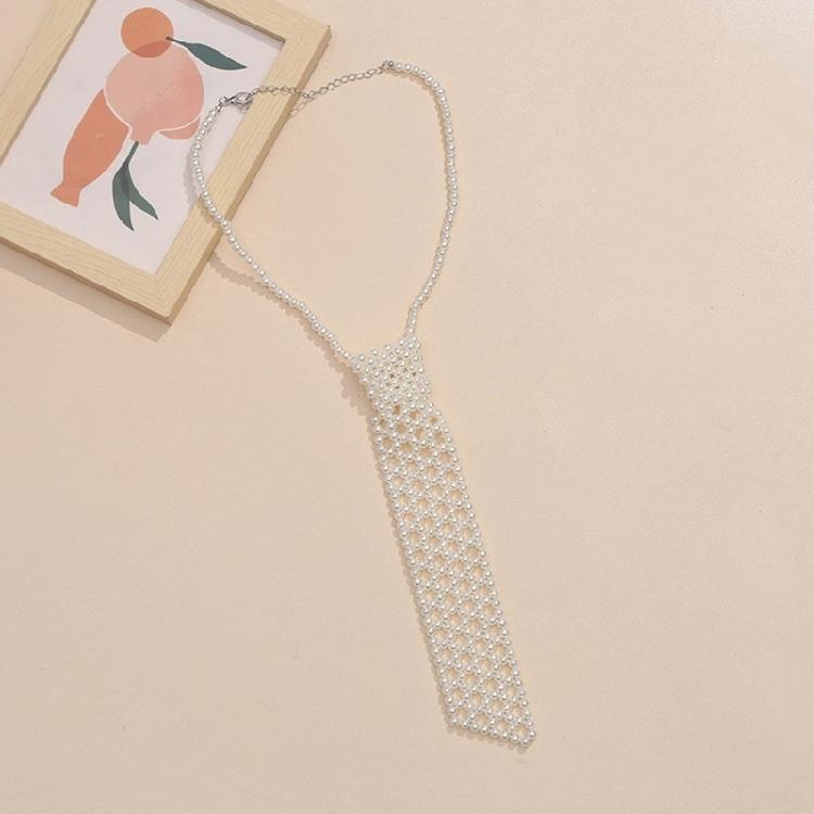 Elegant Pearl Necktie Unique Pearl Necklace for Girl and Women Social Gatherings