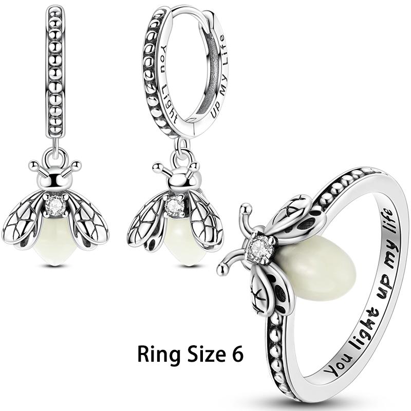 Jewelry Sets 925 Silver Glowing Firefly Charms Beads Rings Earrings Sets Fashion Birthday Jewelry Gift