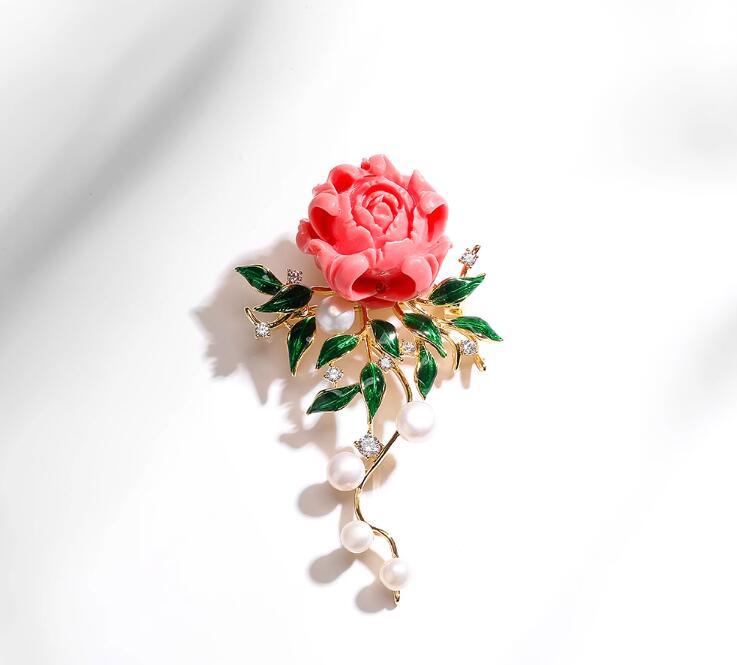 Chinese Style Enamel Color Freshwater Flower Brooch Light Luxury Hand-painted Coat Cardigan Brooch PD1909 KTJ