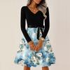 Ladies' Christmas Printed Casual And Fashionable V-neck Long Sleeved Dress