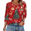 Women's Fashion Casual 3/4 Christmas Print Color Shirt Women's Round Neck Tops