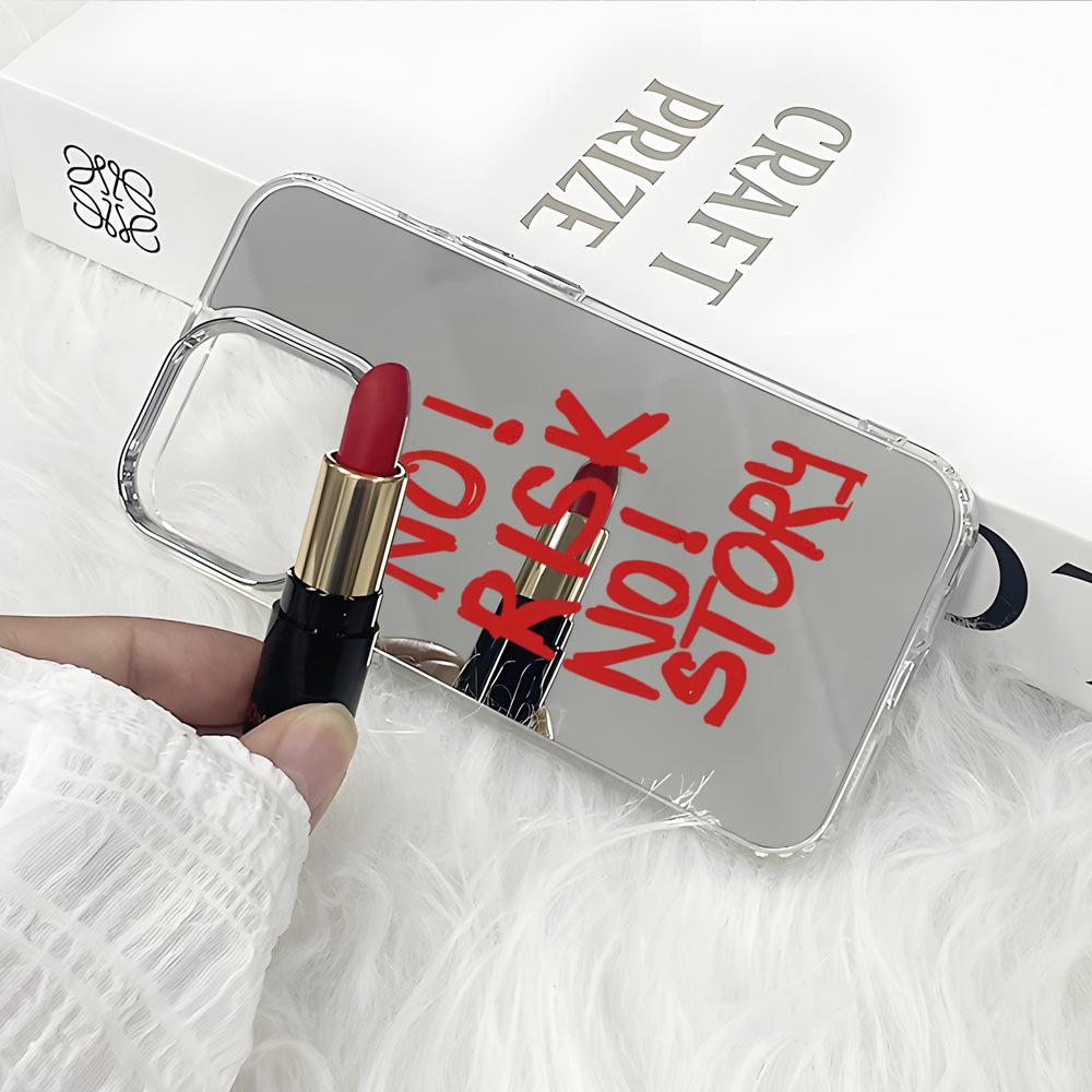 Cool personality text NORISK slogan mobile phone case iPhone16 makeup mirror case Apple 17 foreign trade hot sale